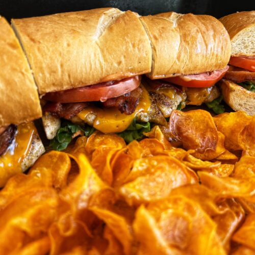 Chicken Club Sandwich with Sweet Potato Chips – Get your griddle on